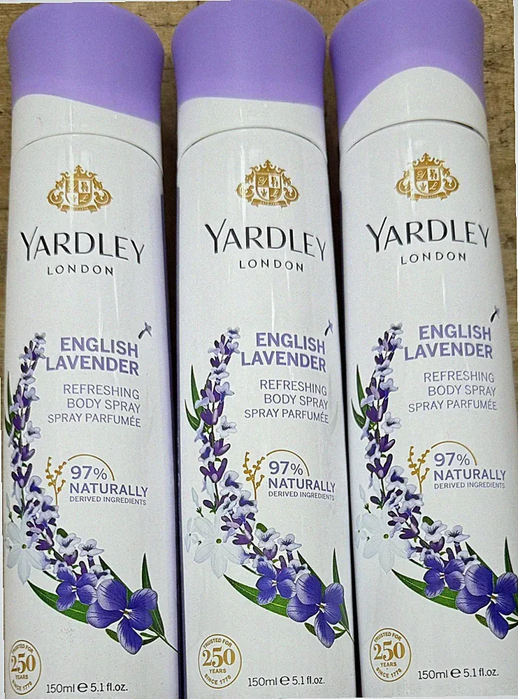 3pc YARDLEY LONDON ENGLISH LAVENDER Fragrance Body Spray 5.1 Fl Oz Each