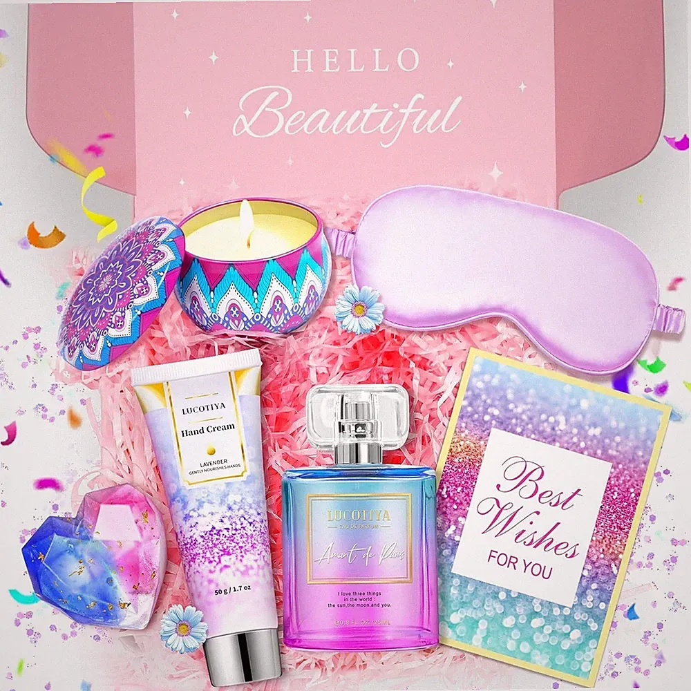 Gift Set Women Spa Gifts Perfume Hand Lotion Lavender Candle Silk EYE MASK Bath