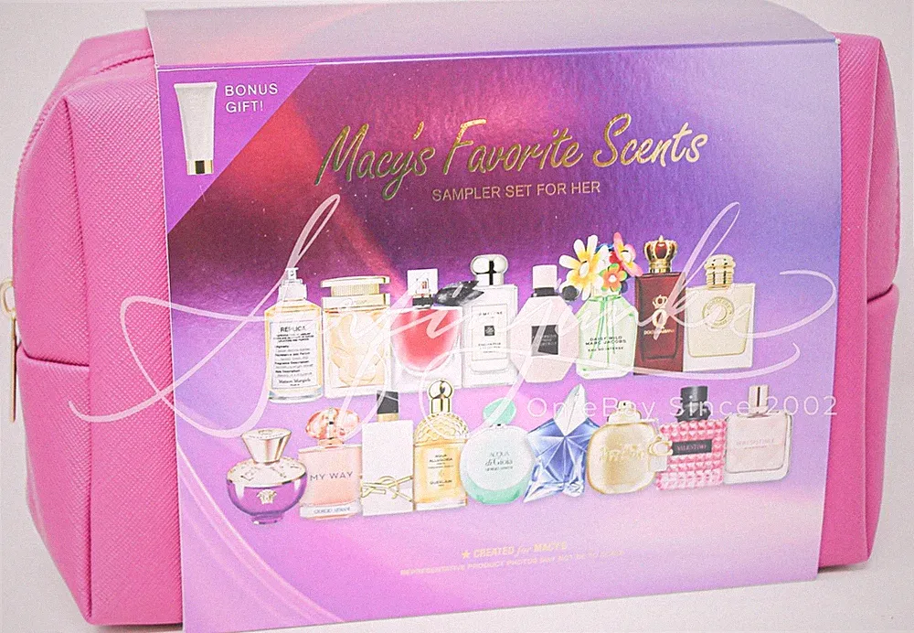 Luxury Perfume Fragrance Sampler Vial Gift Set 18 Pc Plush Pink Travel Bag Vials
