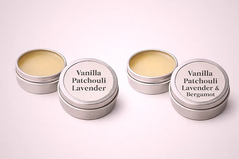 Unisex Solid Fragrance Balm, Vanilla Patchouli Lavender & Bergamot Collection